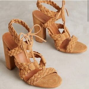 raphaella booz tan suede lace up block heel Anthropologie size 7